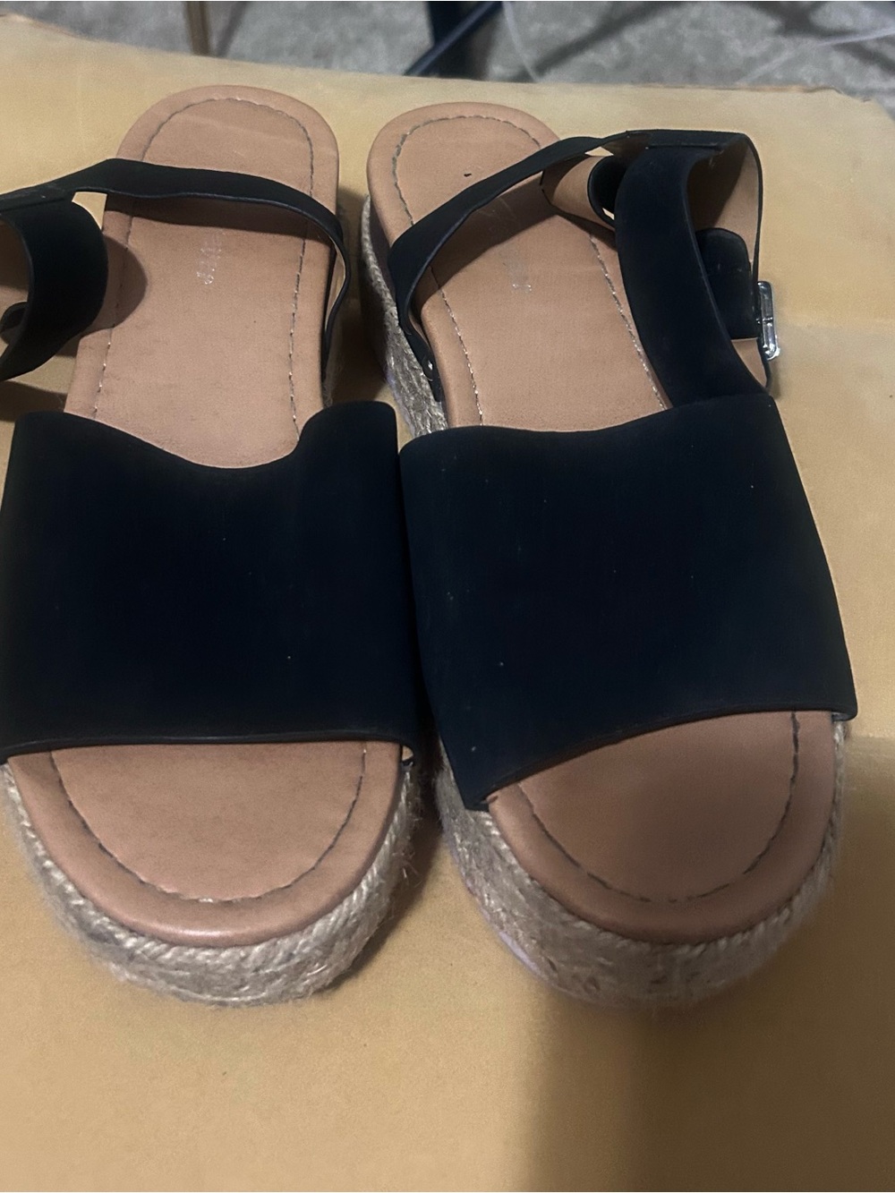 Forever New Black Espadrille Platform Slide Sandals